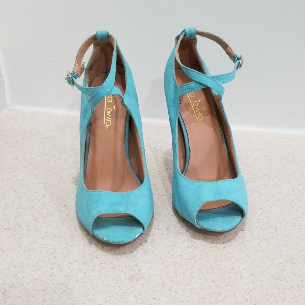 Hot tomato mint blue women's heels